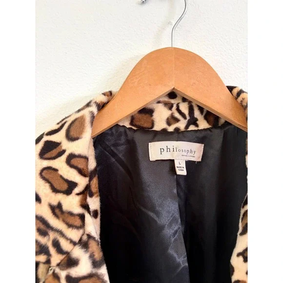 Vintage Y2K 90s Leopard Faux Fur Coat Jacket Glam L - Picture 3 of 5